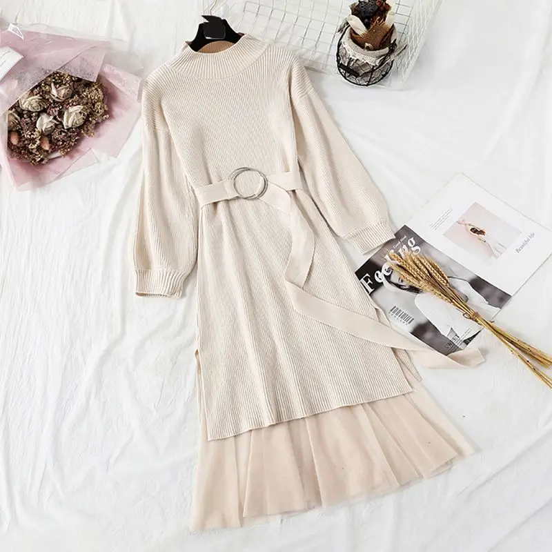 Новинка 2019 модное женское вязаное платье Женский Французский Ретро комплект из
