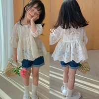 girl summer lace hollow shirts toddlers girls pure color tops kids princess blouses white lace hollow baby girls tops
