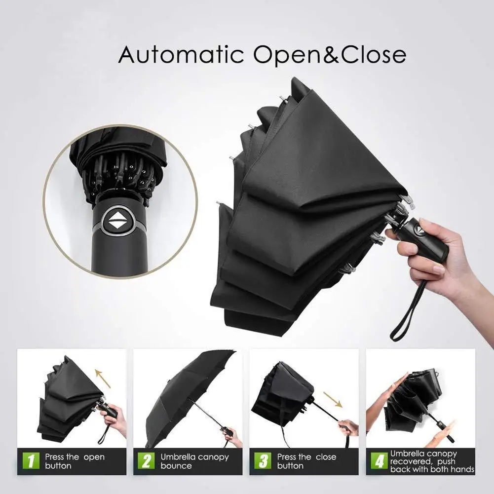 

210T Tri-Fold Rain Umbrella Automatic Reverse Umbrella 10 Bone Self-Opening Umbrella Men and Women Business Car Umbrella