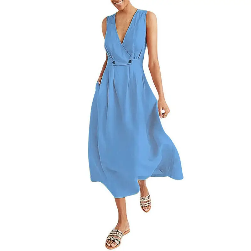 Для женщин однотонные короткое платье Дамский сарафан без рукавов пляж вечерние