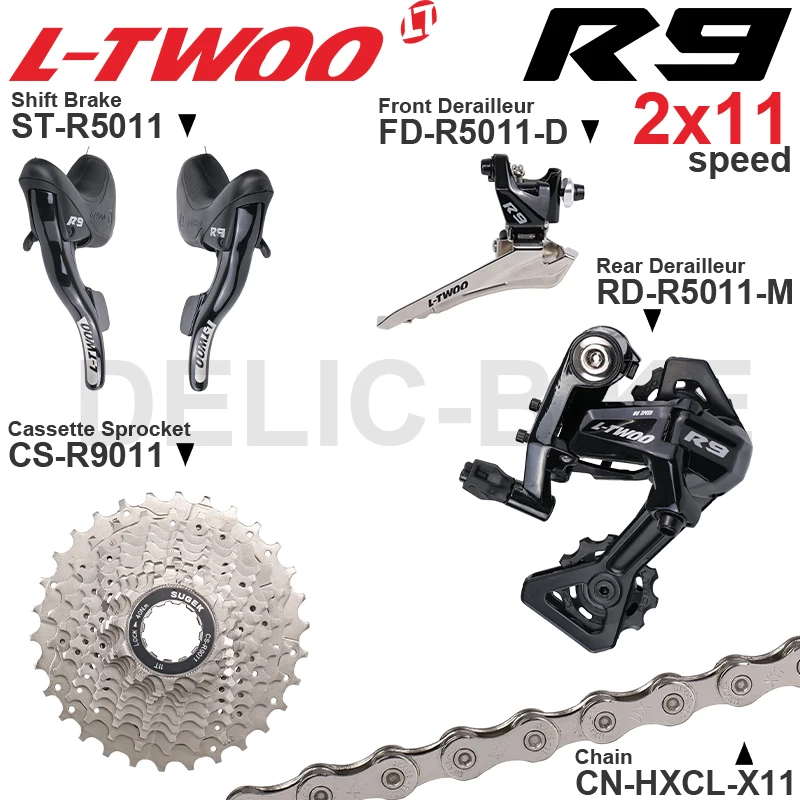 

LTWOO R9 2x11 Speed Groupset include Shift Brake Front / Rear Derailleur Cassette Sprocket 30 32T and X11 Chain for Road BIKE