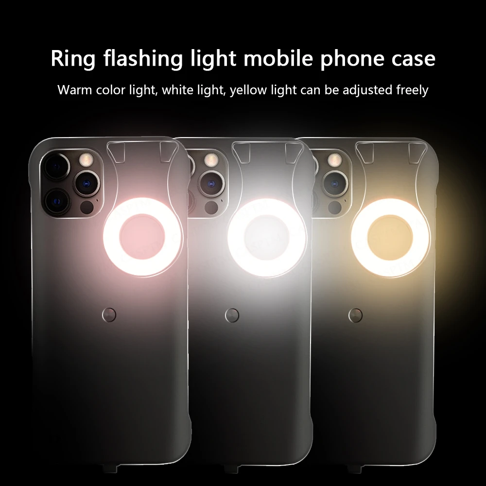 

Ring Light Phone Case for iPhone 12 Pro Max 11 Pro X XR XS Max Cover Fill Light Selfie Beauty Ring Flash Capa For iphone 12 Mini