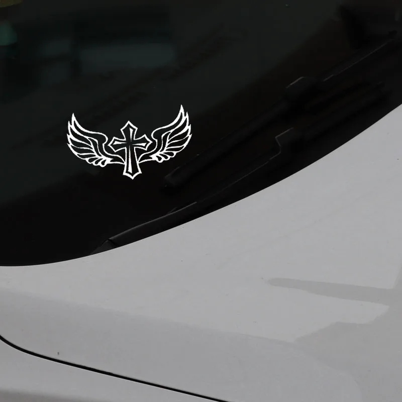 Volkrays Personality Car Sticker Cross Wings Christian Faith Accessories Reflective Sunscreen Vinyl Decal Black/Silver 7cm*14cm |
