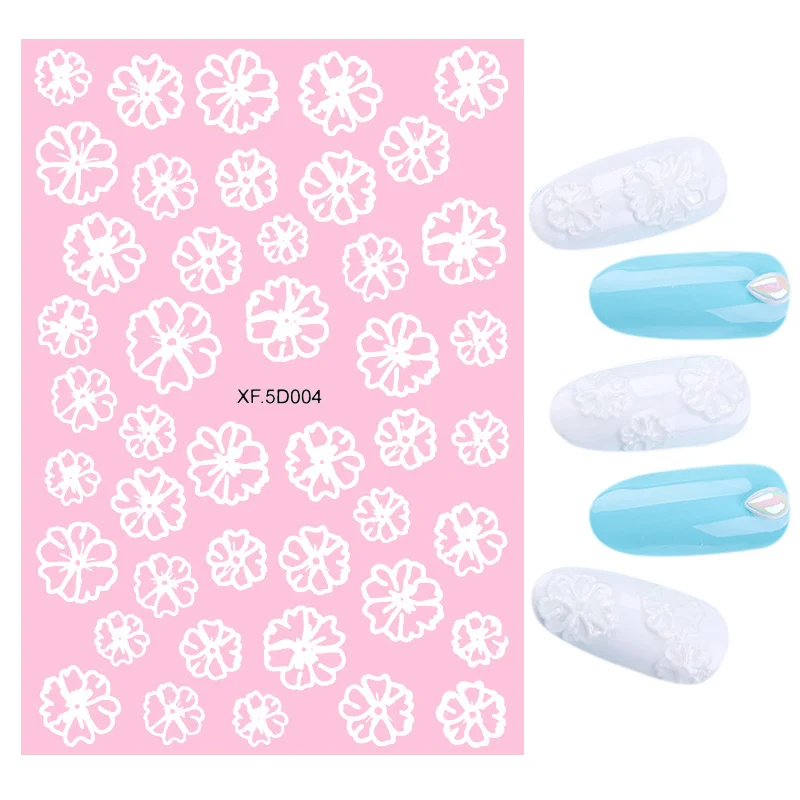 

1PC 5D Nail Sticker Laser White Flower Love Decals Decoration Stickers For Nail Diy Nail Art Design