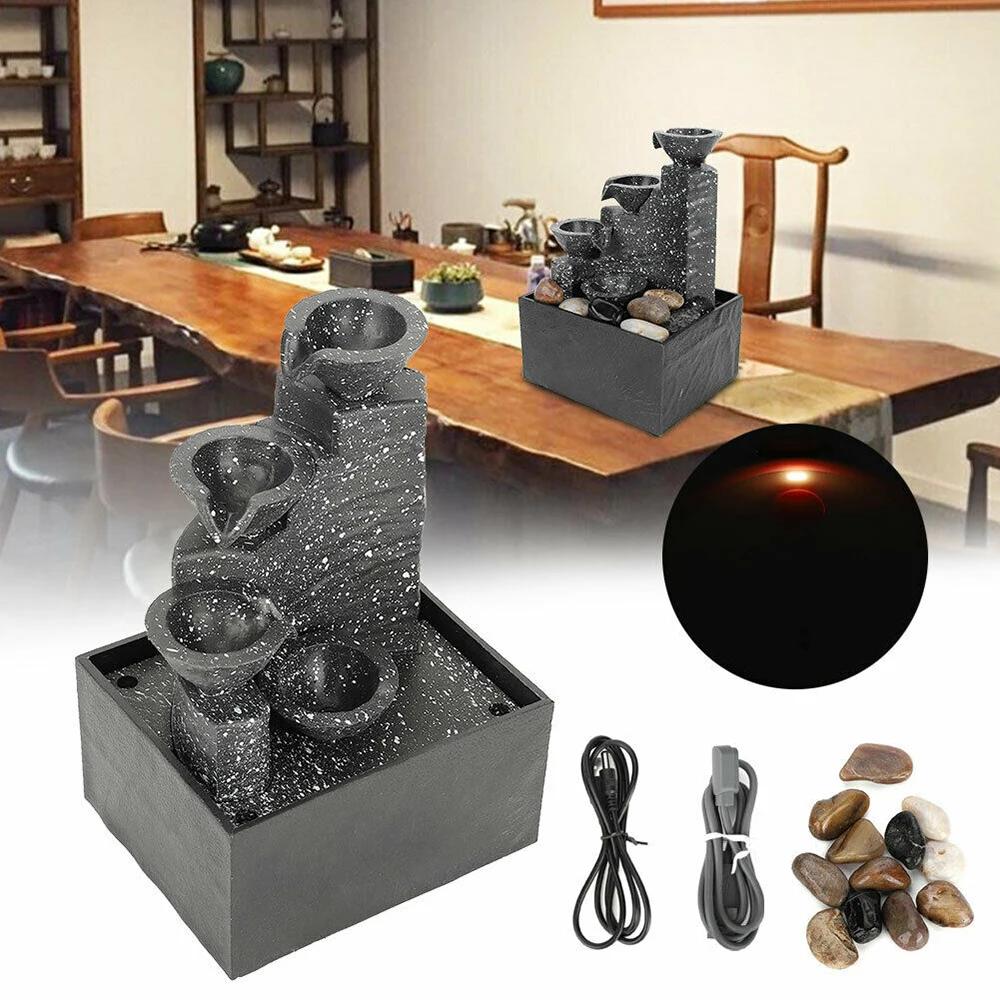 

Water Fountain Figurine Sculpture Ornament Water Fountain Indoor Tabletop LED Lights Statues Home Living Room Decoration
