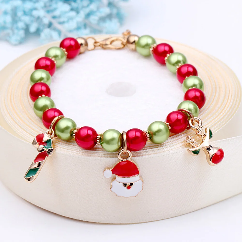 Colorful Wristband Christmas Bell Cartoon Bracelet Lovely Santa Claus Elk Xmas Beads Chain Unisex Adjustable Exquisite | Украшения и