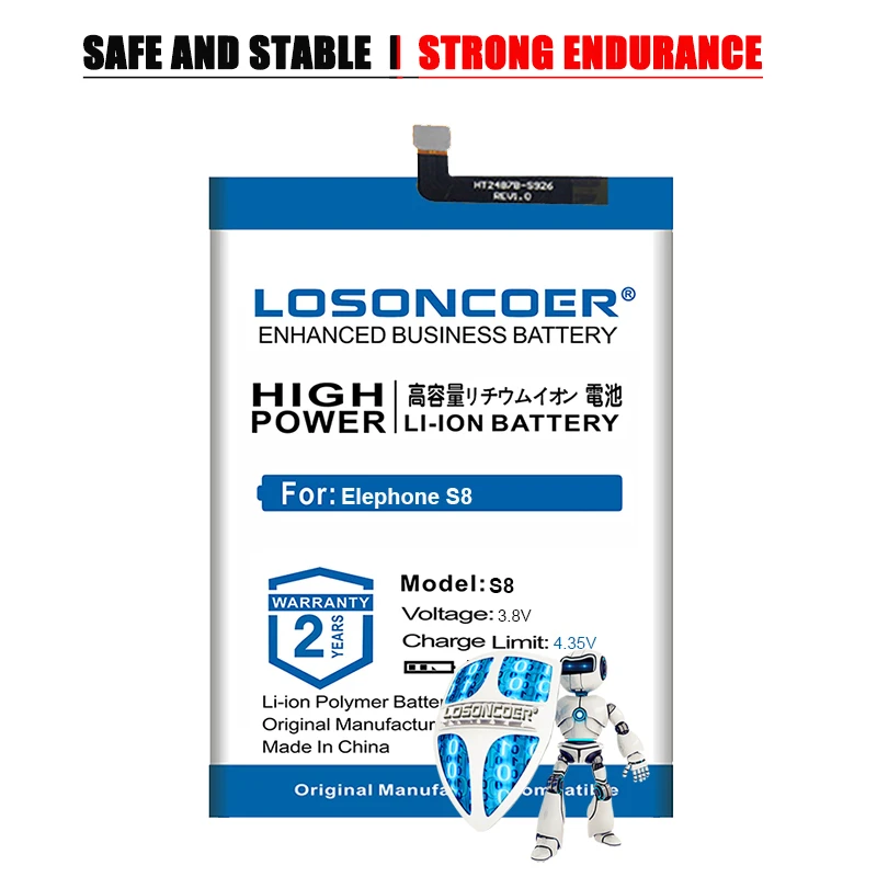LOSONCOER ELE-B013 аккумулятор для телефона 5300 мАч Elephone S8 4G Android 7.1.1 6 0 батарея экрана