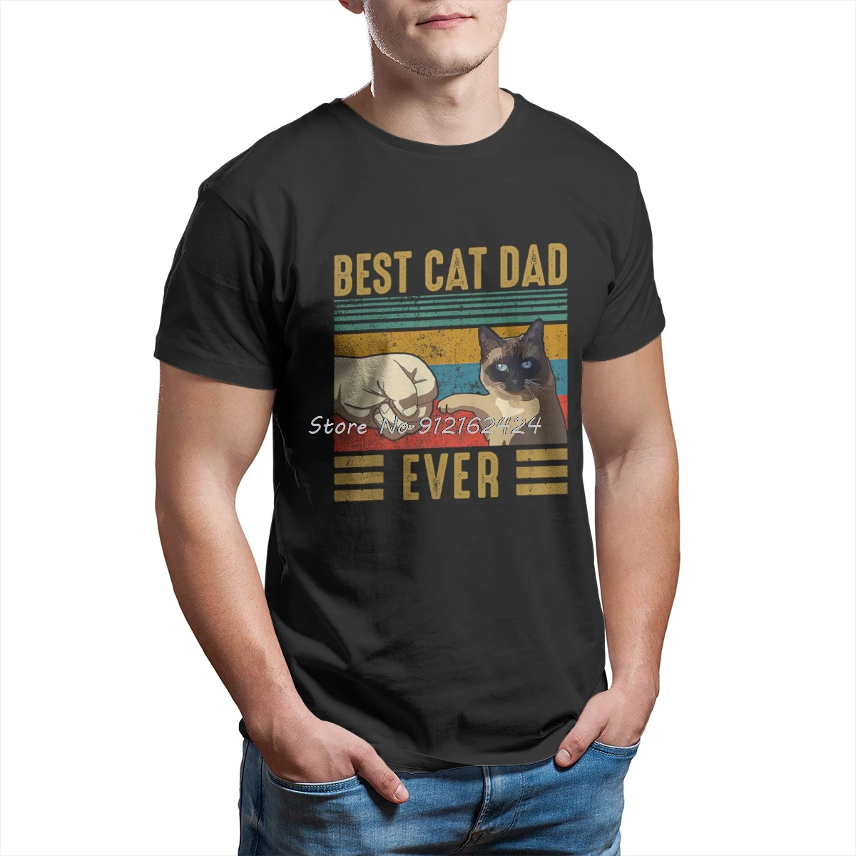 

Retro Vintage Best Cat Dad Ever Fathers Day Siamese Cat Gift T Shirt Men T Shirt Summer Cotton Tshirt Tees Streetwear