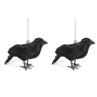 2pc simulation black crow props feather bird horror home decor halloween ghost festival supplies christmas decorations