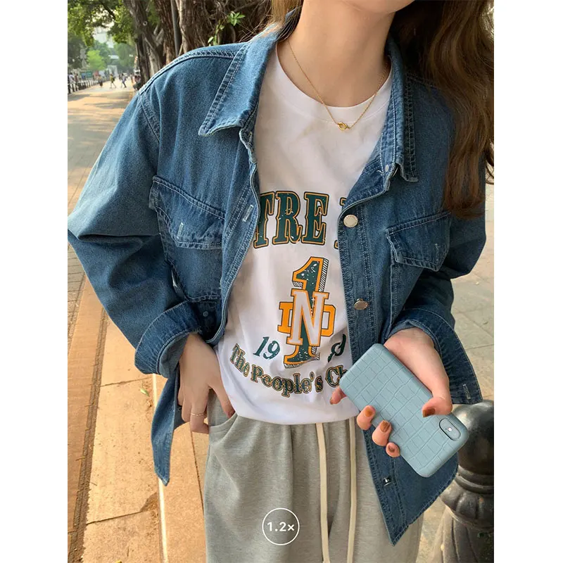 

Женская Джинсовая блузка с длинным рукавом, 2 цвета