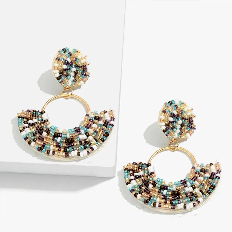 JJFOUCS Модные ручной работы из бисера серьги для женщин геометрические красочные