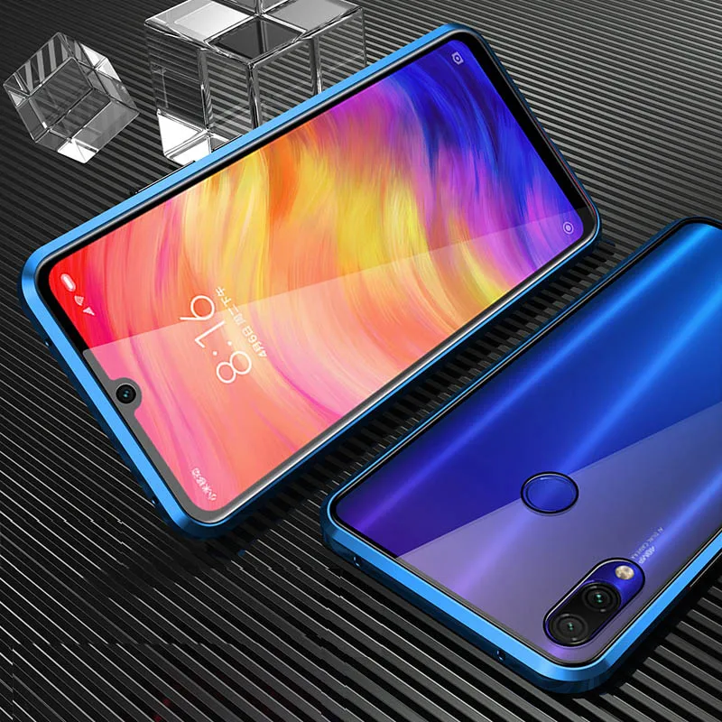 Встроенный Магнитный чехол стеклянный адсорбционный для Xiaomi Redmi Note 7 Pro передняя и