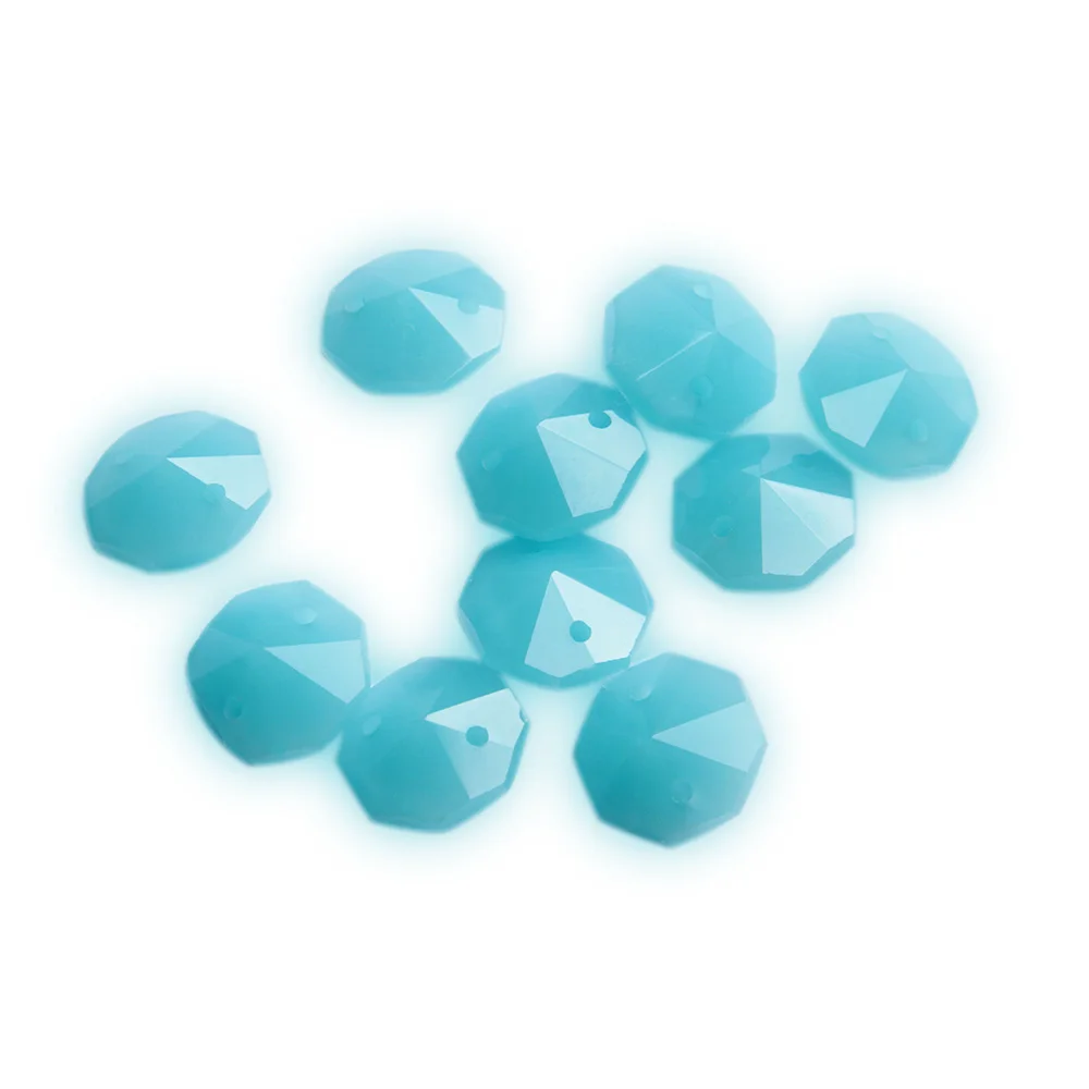 100 шт./лот непрозрачные синие 14 мм стеклянные Восьмиугольные бусины в 2 отверстия