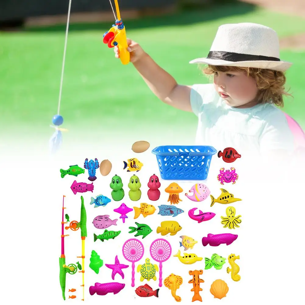 44 шт./лот набор магнитных рыболовных удочек с надувным бассейном для игр на
