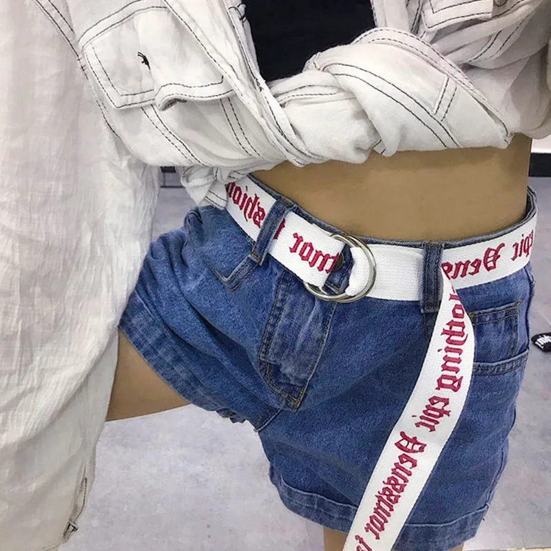 Панк холщовый ремень для женщин и мужчин Harajuku буквенный принт пламя длинный
