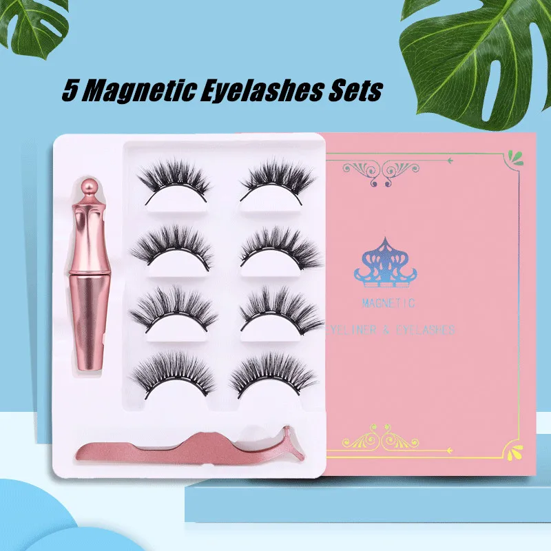 2020 New 5 Magnetic Fake Eyelashes Liquid Eyeliner Tweezer Set Handmade Natural Long Lasting Magnet Eyelash Faux Cils Magnetique | Красота и