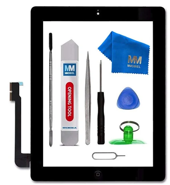 Black MMOBIEL для IPAD 3 белый/черный дигитайзер сенсорного экрана передняя стеклянная сборка дисплея-включает в себя кнопку Home и гибкий+ держатель камеры - Цвет: Black