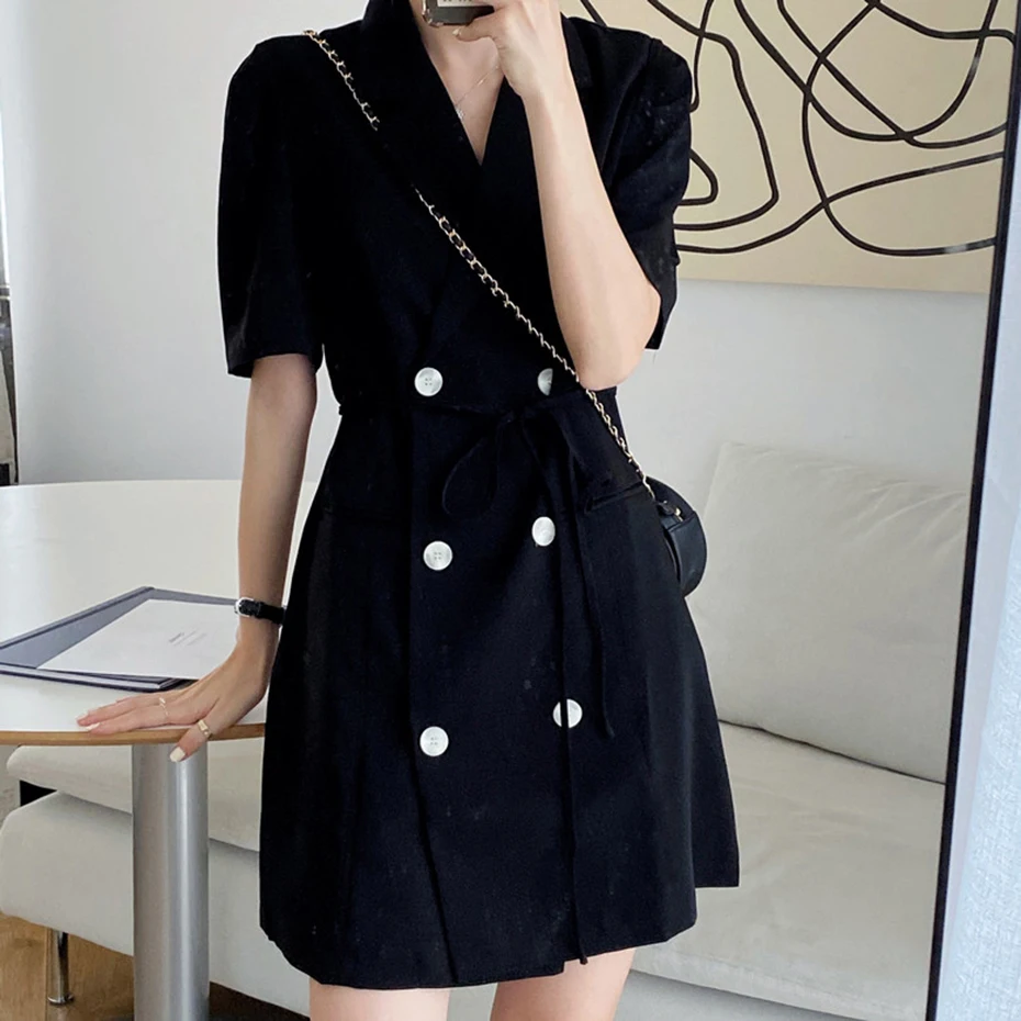 

White Blazer Dress Sexy Short Sleeve V-Neck Party Bandage Dress Mini Solid Bodycon Summer Dress Women 2021 Double Jacket Coat