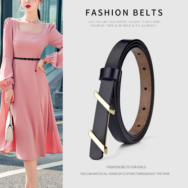 

Fashion Women Belt Genuine Leather Belts Luxury Designer High Quality Hot Style Ladies Belt Simple Teen Student Belt Width 1.4cm