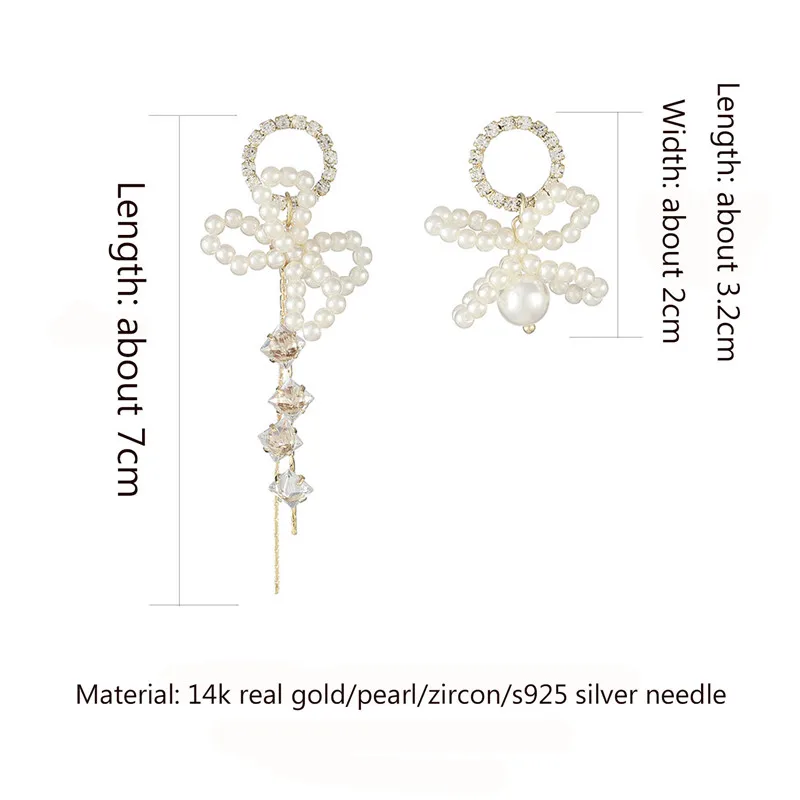 

Luxury Natural Pearl Bowknot Design Sweet Long Tassel Earrings for Woman 14K Gold Inlaid Zircon Pendant Jewelry Earrings Gift