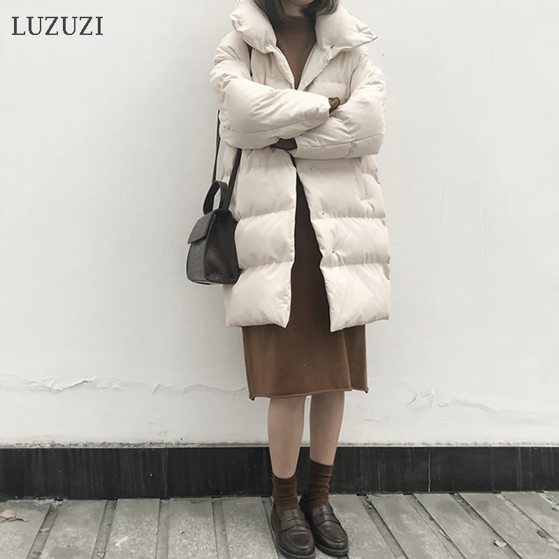 LUZUZI 2019 женская зимняя куртка верхняя одежда пальто длинная Повседневная теплая