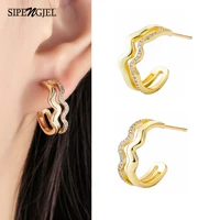 sipengjel fashion shiny zircon geometric wave round circle earrings for women punk hollow stud earrings party jewelry gfit