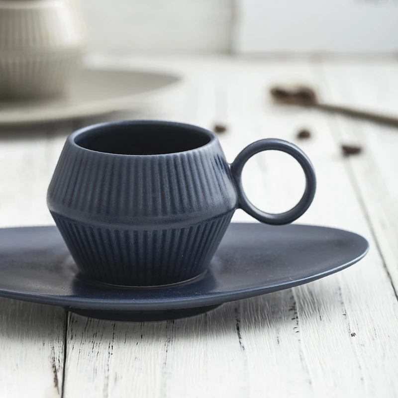 Nordic Style Roman Vertical Stripes Ceramic Espresso Mug Saucer Kit Cafe Shop Afternoon Tea Small Latte Coffee Cup And Dish Set | Дом и сад