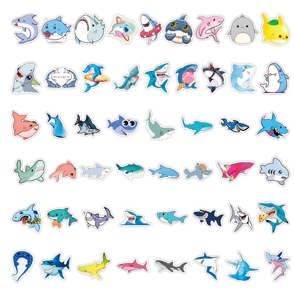 103050pcs cute animal shark stickers laptop guitar luggage fridge skateboard phone cartoon waterproof sticker decal kid toys free global shipping