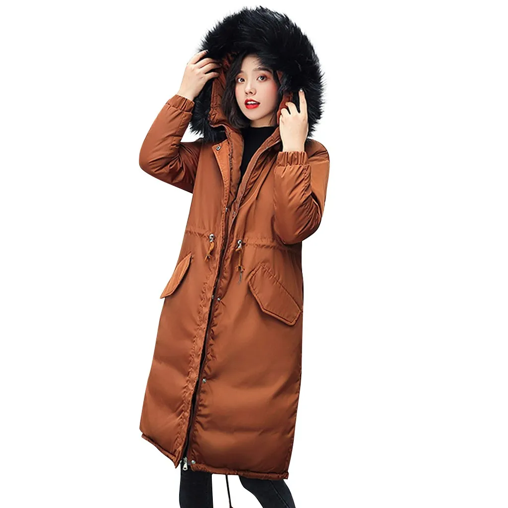 Женское длинное пальто с капюшоном длинная парка искусственным лисьим мехом