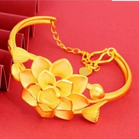 hi lotus bracelet female 24k gold chain hand party friend birthday gift girl fine jewelry womens bracelet girl