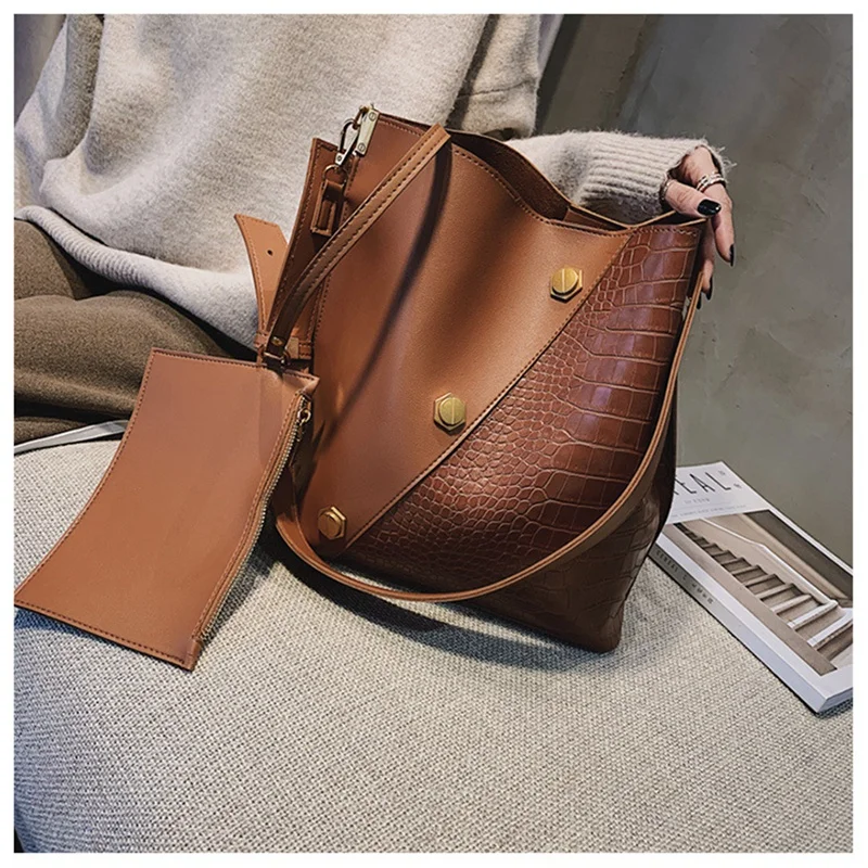 2 в 1 сумки мешки с широким ремешком женские кожаные повседневные тоуты через