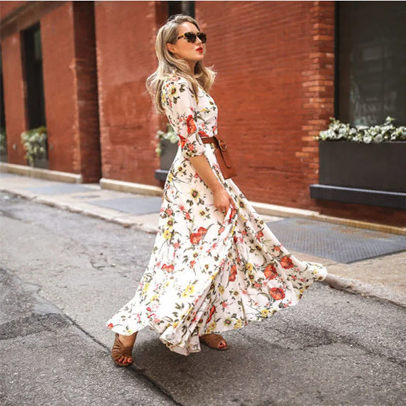 

New Long Dress In Spring and Summer 2020 Elegant, Beautiful, Floral, Big Pose, Photo Dress, Chiffon , Women's Long Dress