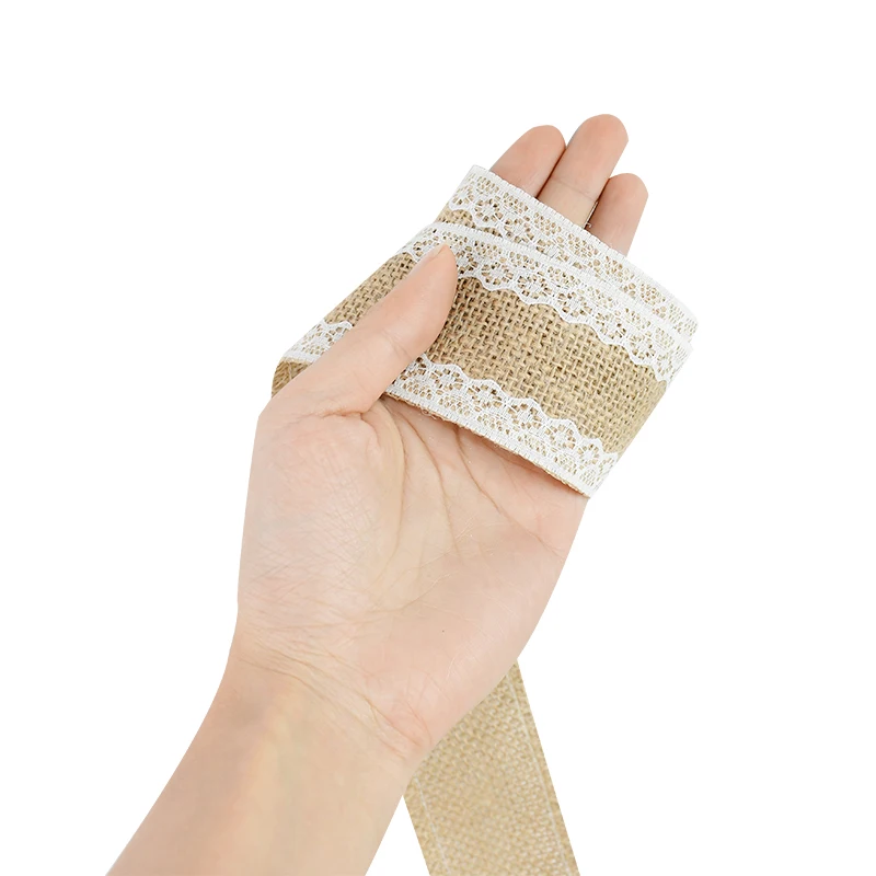 

2 Meter 5cm Natural Jute Burlap Ribbon Hessian Lace Jute Roll with Lace Vintage Wedding Party Decoration Home DIY Decor Supplies