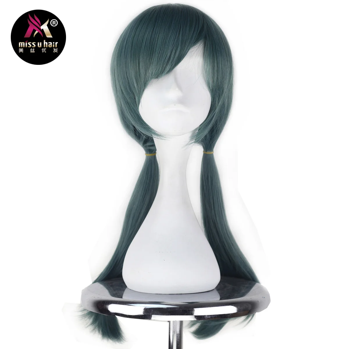 

Miss U Hair Women's Anime Blue Green Straight Wig with Bangs and Ponytails Synthetic Hair for Halloween Cosplay Costume Party