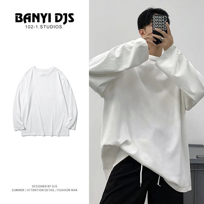 

Pure cotton O-neck T-shirt men's Korean version oversized men's T-shirt fashion loose casual T-shirt men's long-sleeved T-shirt