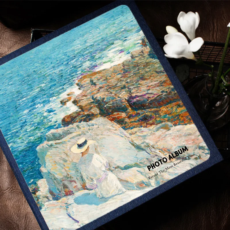 

Новая льняная самоклеящаяся пленка, альбом «сделай сам» в стиле ретро, простой альбом для памятных свадебных фотографий, семейный альбом ру...