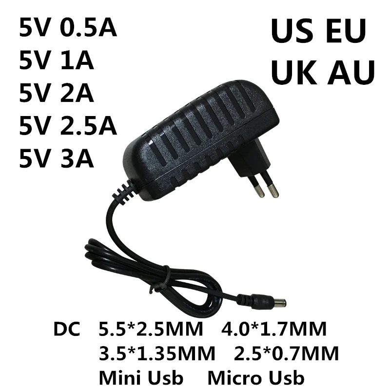 

DC 5V 0.5A 0.8A 1A 2A 2.5A 3A AC 100-240V Converter power Adapter 5 V Volt 1000MA Switch Power Supply Charger Mini Micro Usb