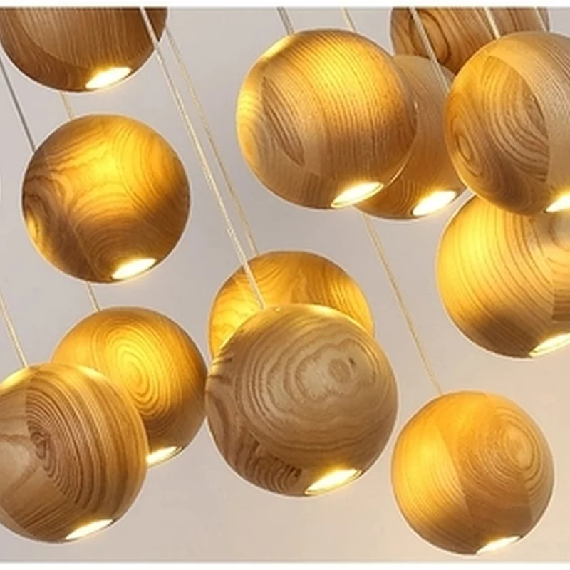 Современная Подвесная лампа в виде шара из массива дерева светодиодный