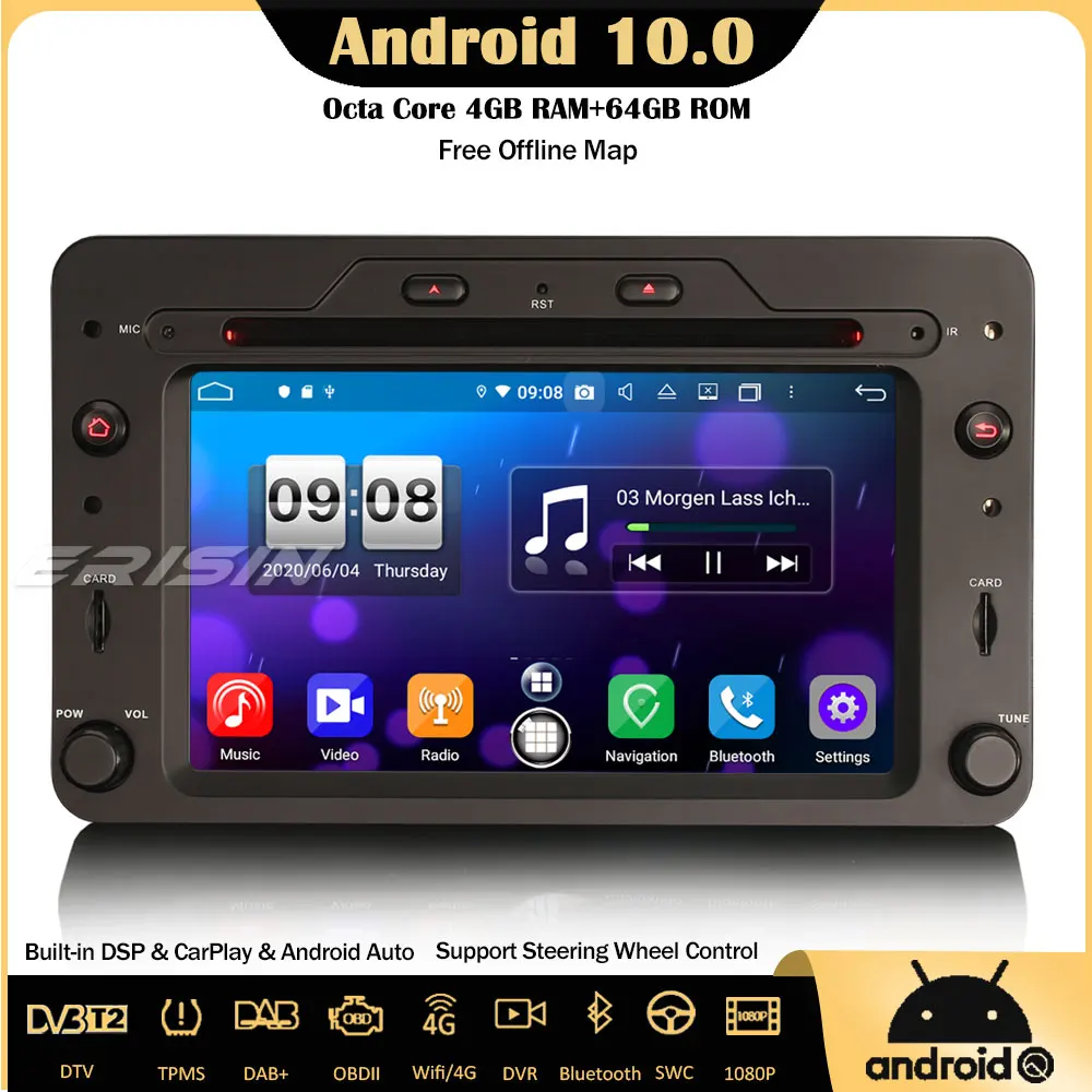 Erisin 8720 Android 10 0 DAB + автомобильная стереосистема радио DSP CarPlay GPS OBD DVD давления
