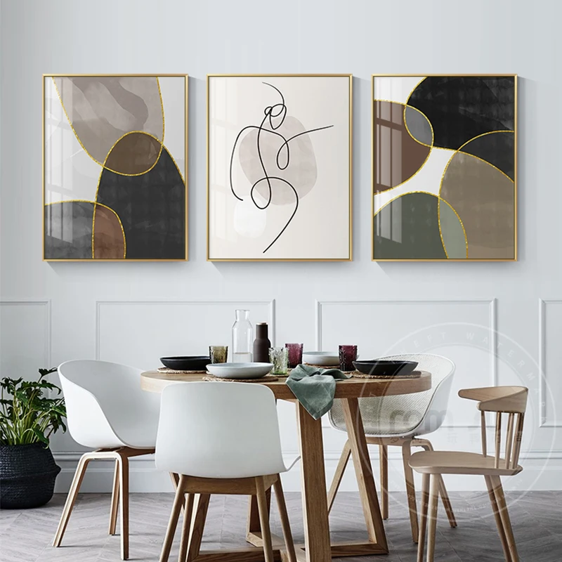 Женская абстрактная живопись Настенный декор с цветными блоками и контурами для