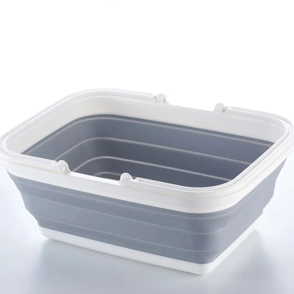 Portable Folding Plastic Square Bucket Vegetable Fruits Washing Basket Water Storage Basin Kitchen Organizer Tools