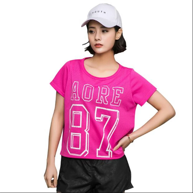 Женская ажурная Повседневная Спортивная футболка для бега сетчатая блузка топы