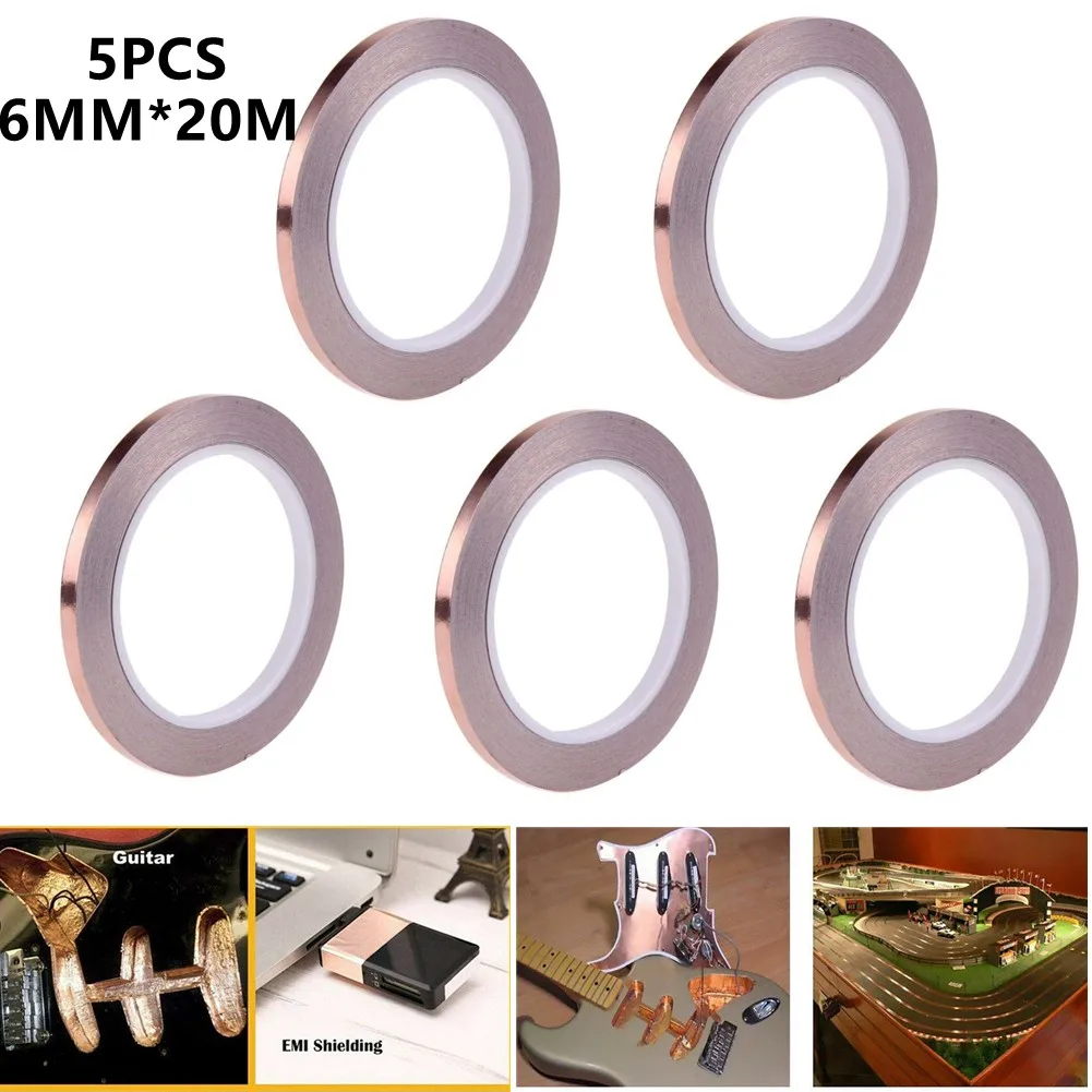 

5Pcs Single Side Conductive Copper Adhesive Foil Tape Heat Resist Tapes 6mmx20m For Electric Guitar Copper Foil Tape Accessories