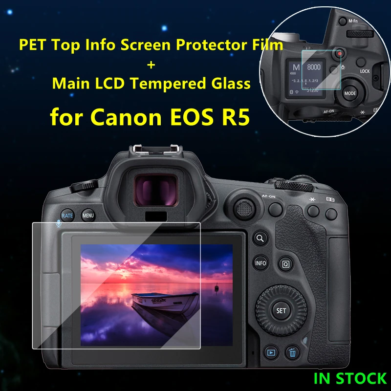 

for Canon R5 EOSR5 Protective Film Self-adhesive EOS R5 Tempered Glass Main LCD + Top Info Shoulder Screen Protector Cover Guard