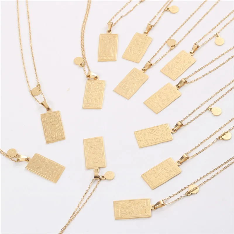 

2021 Vintage Square 12 Zodiac Sign Necklace For Women 12 Constellations Delicate Stainless Steel Chain Jewelry Gift for Girl