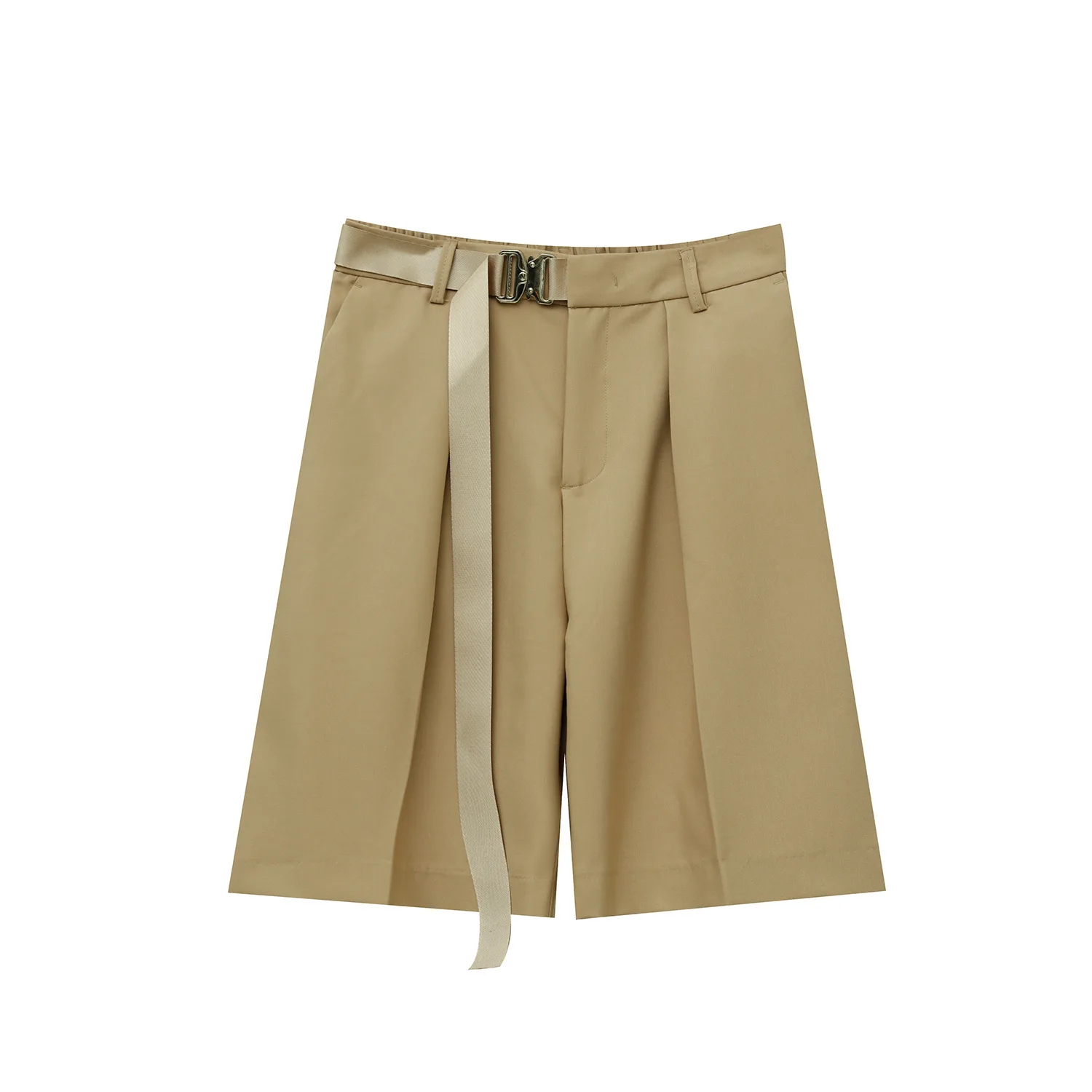 

Men Korean Style Streetwear Loose Casual Elastic Waist Belt Straight Suit Shorts Man Hip Hop Solid Color Short Pants Male