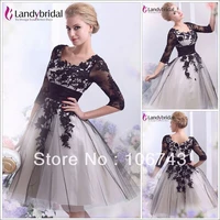 free shipping 2018 sexy sleeves black and white evening gown lace appliques short party prom gown mother of the bride dresses