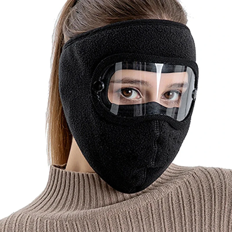 

Windproof Anti Dust Face Mask Cycling Ski Breathable Masks Fleece Face Shield Hood With High Definition Anti Goggles Winter Hat