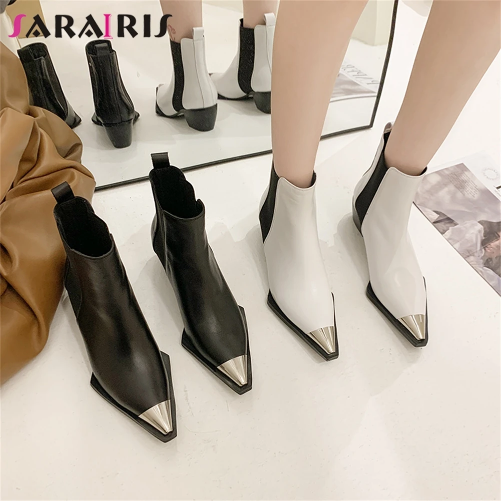

SARAIRIS Classic Mature Office Ladies Ankle Boots Pointed Toe Chunky Heels Mixed Colors Short Women's Boots Elegant Street Shoes