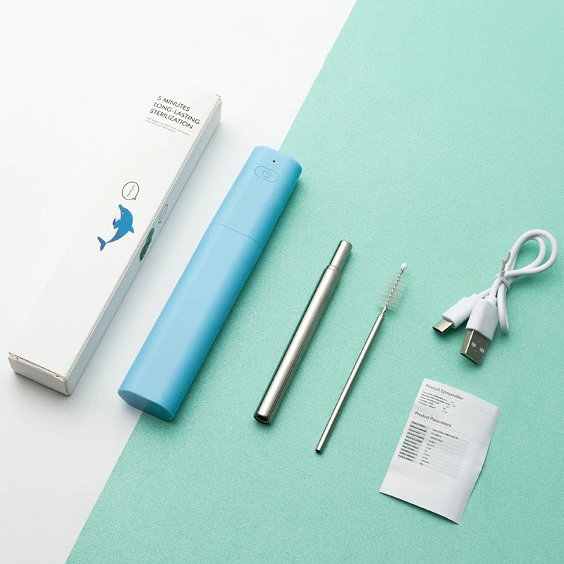 

Portable Metal Drinking Straws 304 Stainless Steel Telescopic Reusable Mini Travel Drinks Straws with UV Disinfection Box